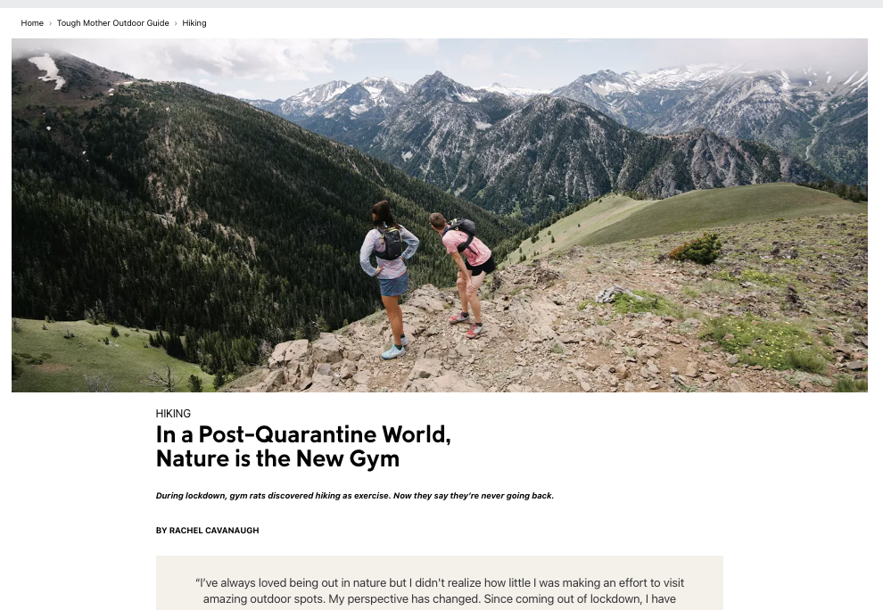 RUNNERS PAUSE ON A TRAIL IN A PHOTO ON COLUMBIA SPORTWEAR'S WEBSITE.